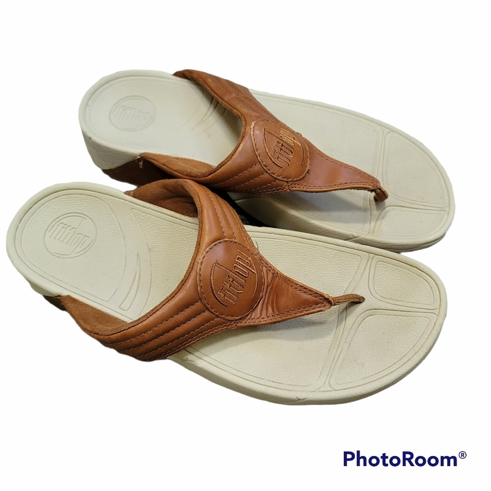 FipFlop sandals tan leather suede underneath US 9, EU 41, UK 7 wobble board